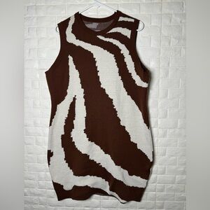 Brown & White Knit Swirl Mini Dress - Sleeveless - Size 3XL